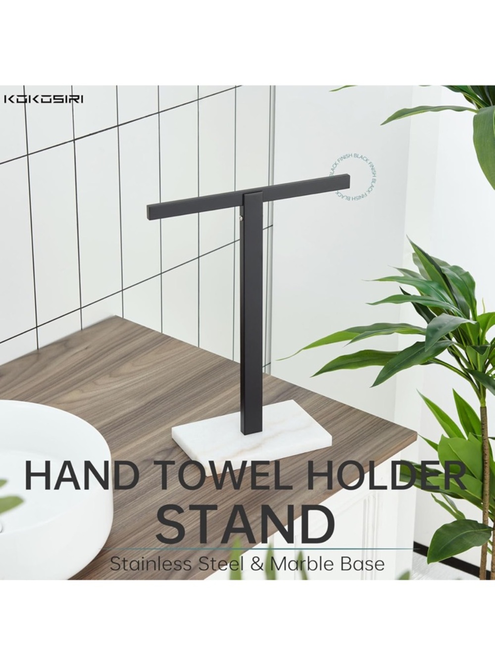 Black Metal Towel Stand with White Marble Base